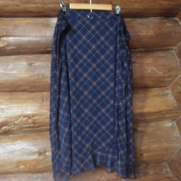 Maurices Faux Wrap Ruffled Multicolor Plaid Dark Academia Boho Midi Skirt SZ 3X - Picture 1 of 6
